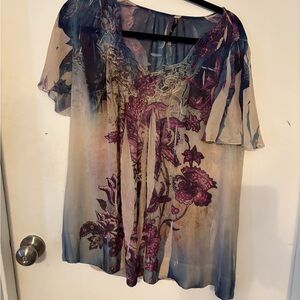 Anna Sui Blue and Purple Floral Blouse